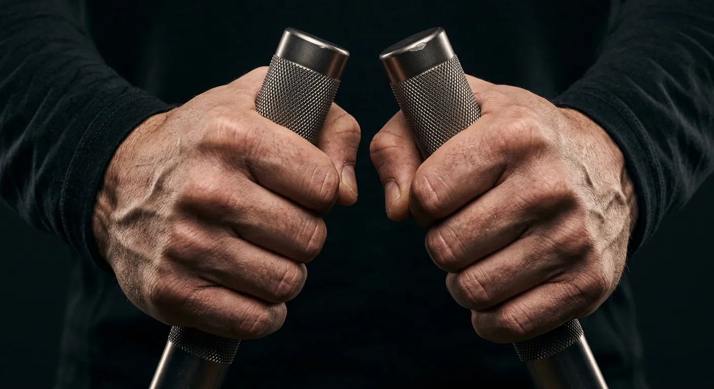 Hands gripping a machined aluminum VANTA handle under tension