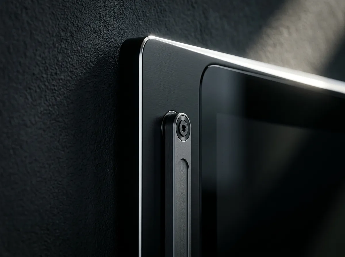 Macro detail of the VANTA panel's brushed aluminum edge