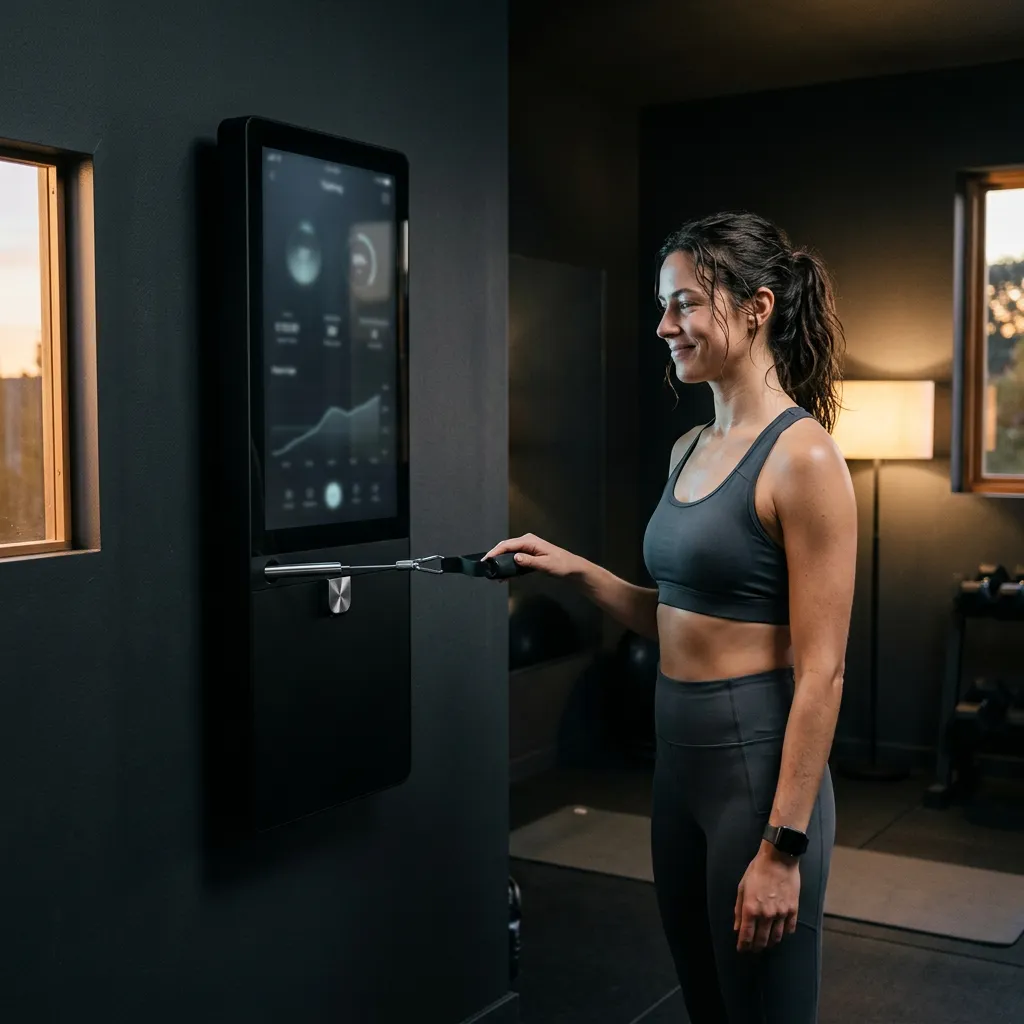 A member checking her metrics on the glowing VANTA panel between rounds