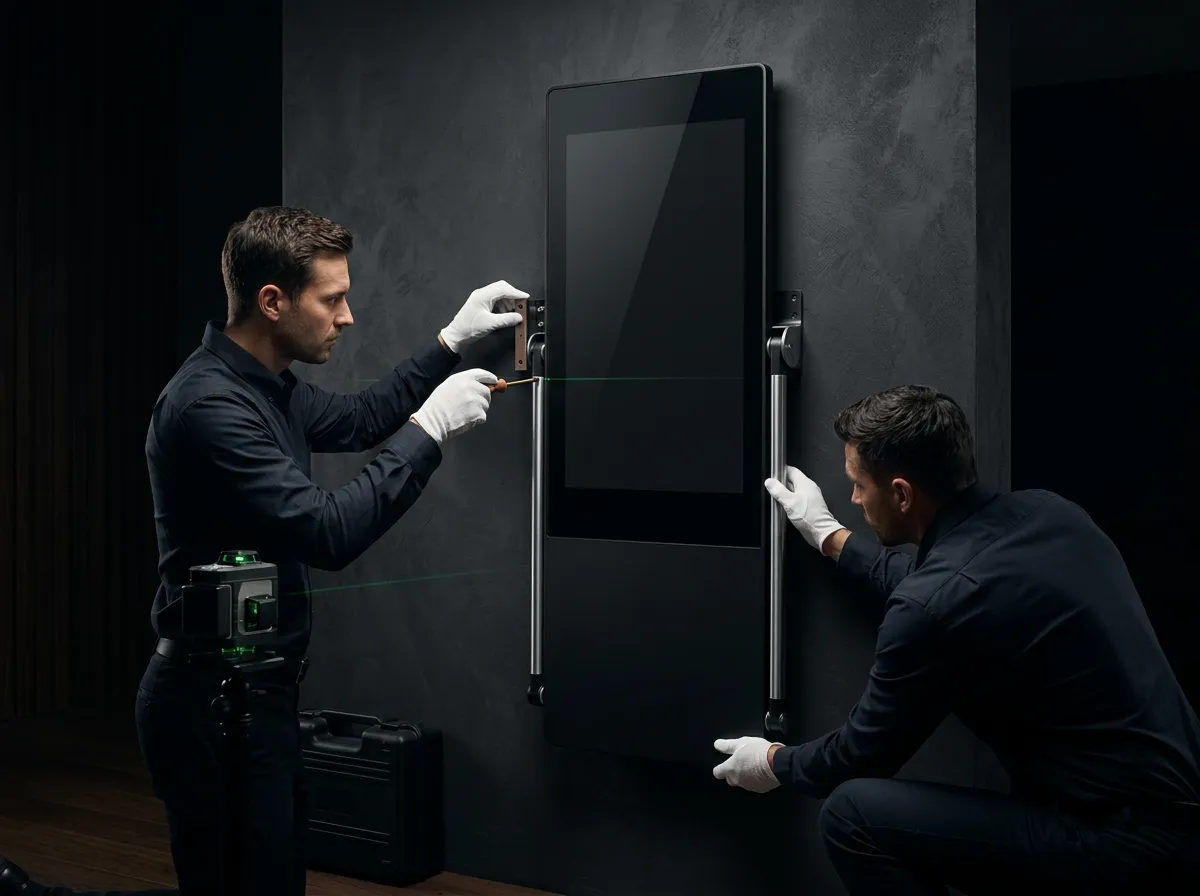 A VANTA installation specialist mounting the Studio panel in a modern home